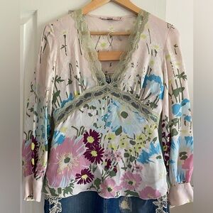 Valentino Floral Lace Trim Blouse